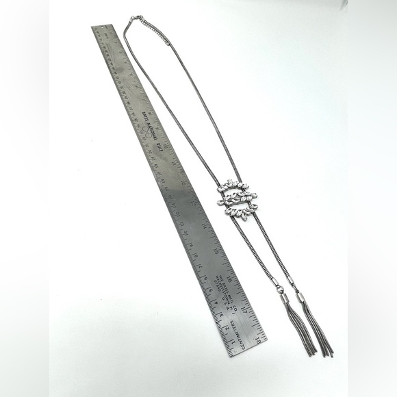 New Free People Lariat Rhinestone Silver Lariat Tassel Necklace - Picture 5 of 5